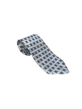 Bachrach Made in Italy Silk Tie Blue Gray Geometric Pattern Classic Mens
